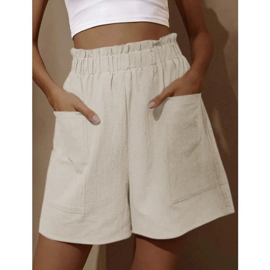 Heidi Mode | Shorts aus Baumwolle und Leinen mit hoher Taille für Damen