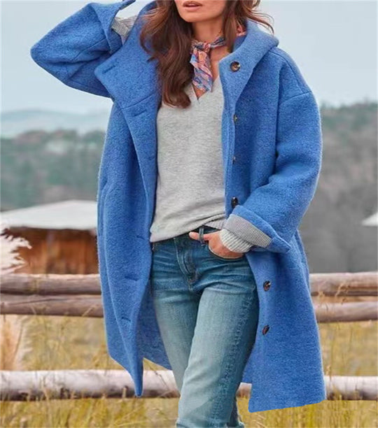Damen Lange Wolle-Mix Jacke mit weichem Innenfutter und praktischen Taschen Heidi-Mode