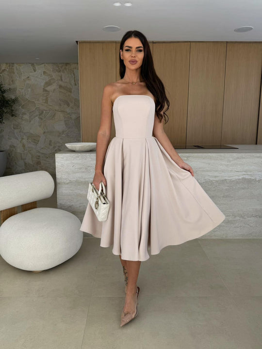 Damen elegantes Cocktailkleid mit trägerlosem Design Heidi-Mode