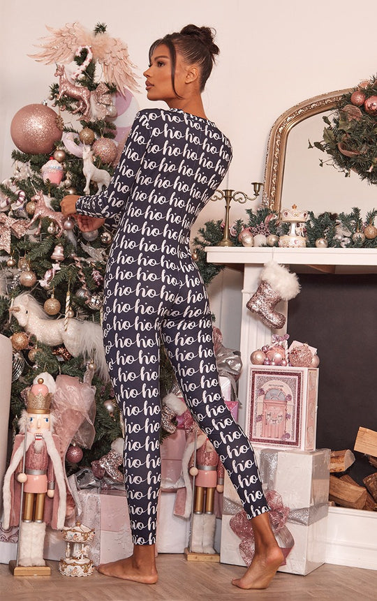 Damen Gemütlicher Jumpsuit mit Weihnachtsmotiv und langer Arm Heidi-Mode