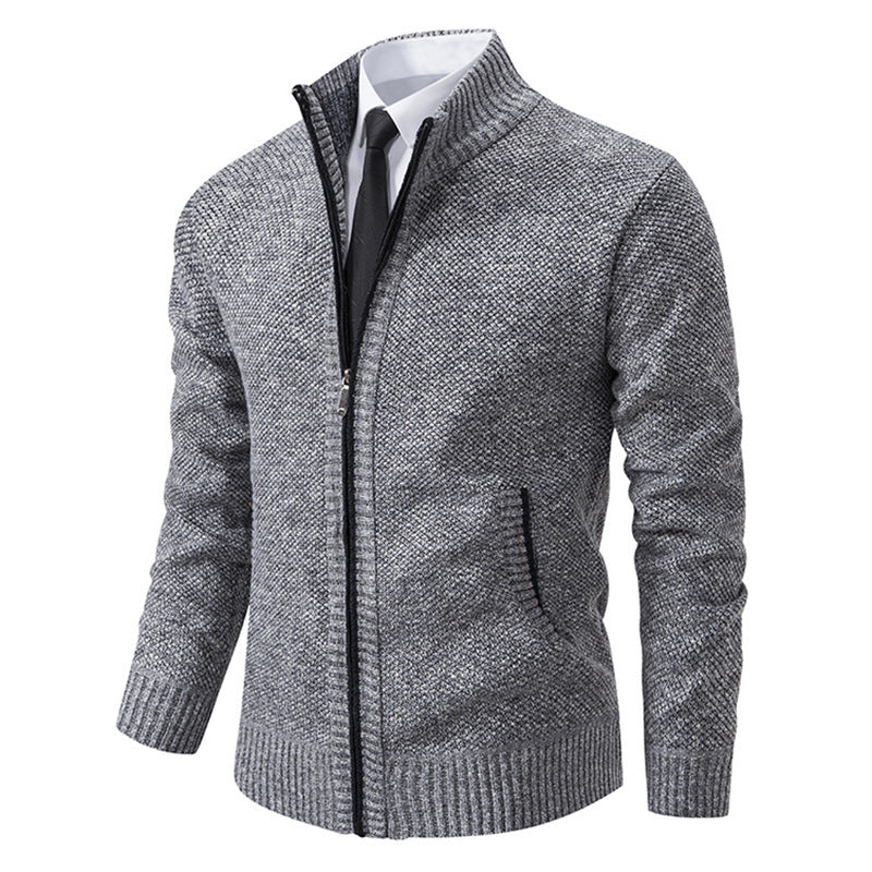 Herren elegante Strickjacke mit durchgehendem Reißverschluss und strukturiertem Design Heidi-Mode