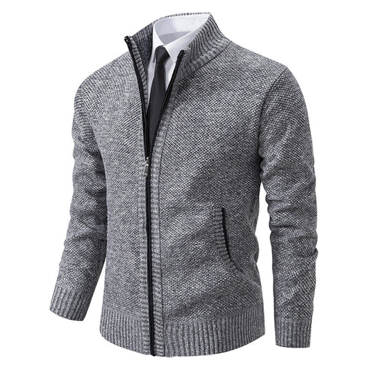 Herren elegante Strickjacke mit durchgehendem Reißverschluss und strukturiertem Design Heidi-Mode