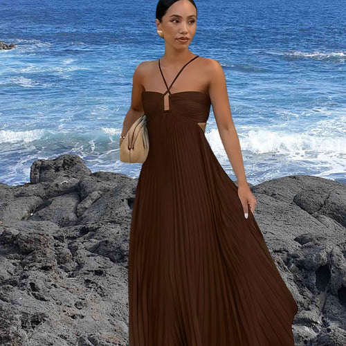 Damen Elegantes Maxi-Kleid mit plissierten Details und schickem Cut-Out Heidi-Mode