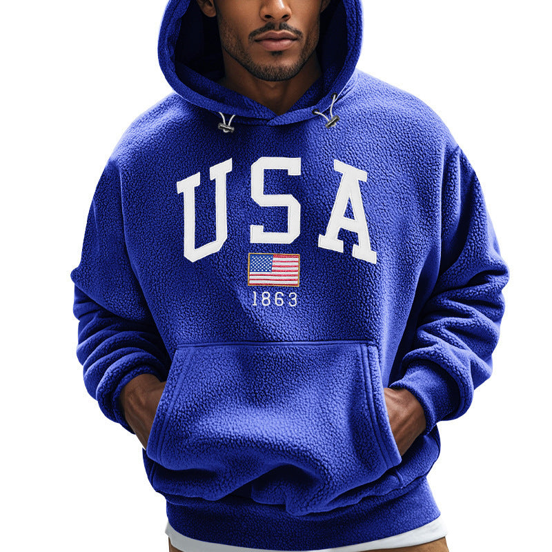Herren Kuscheliger Fleece Hoodie mit USA-Print Heidi-Mode
