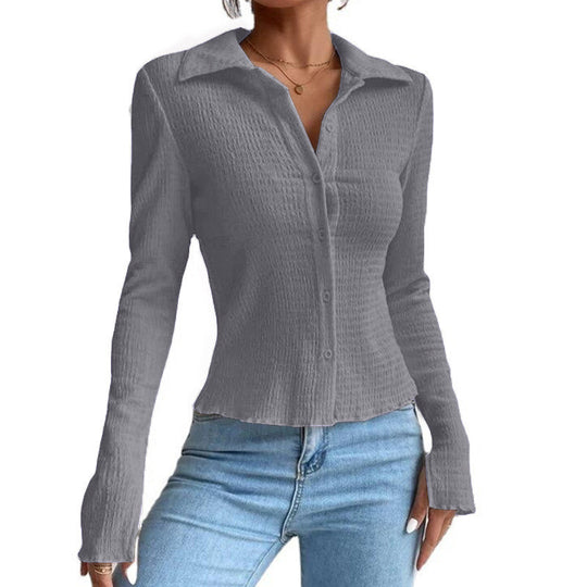 Damen elegantes Hemd mit strukturiertem Stoff und modischen Knopfdetails Heidi-Mode