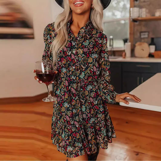 Damen Blusen-Kleid mit floralem Design Heidi-Mode