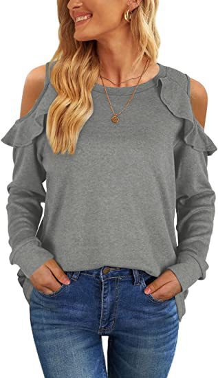 Damen Oberteil mit Schößchen und Cold-Shoulder-Design Heidi-Mode