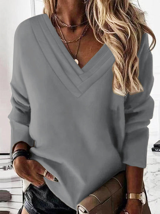Damen V-Ausschnitt Sweatshirt mit eleganten Faltendetails Heidi-Mode