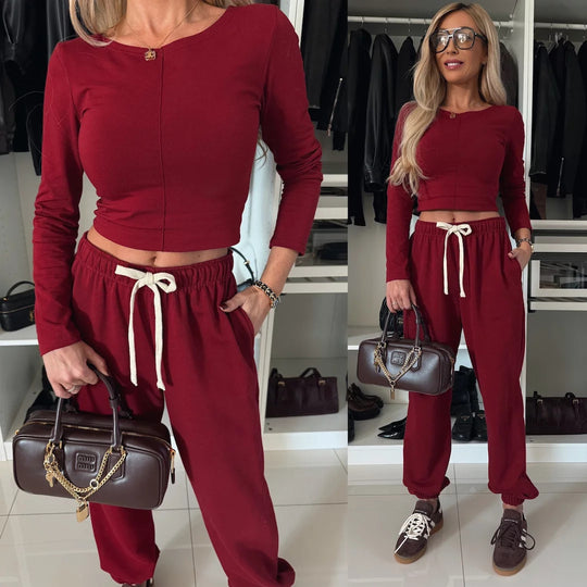 Damen Lounge-Set mit bequemem Langarmoberteil und Relax-Hosen Heidi-Mode