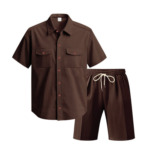 Herren Kurzarm-Hemd und Shorts Set mit praktischen Taschen und bequemer Passform Heidi-Mode