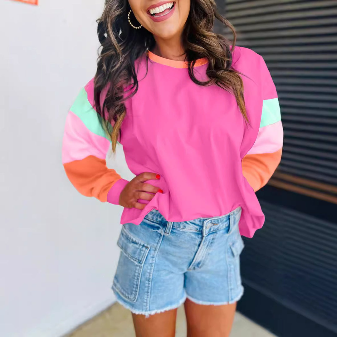 Damen lässiger Sweatshirt mit kontrastierenden Ärmeln Heidi-Mode