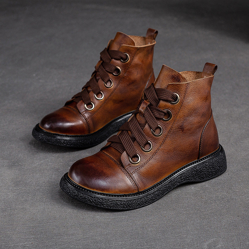 Damen Hochwertige Schnürstiefel mit robustem Sohlenprofil und modischem Leder Heidi-Mode