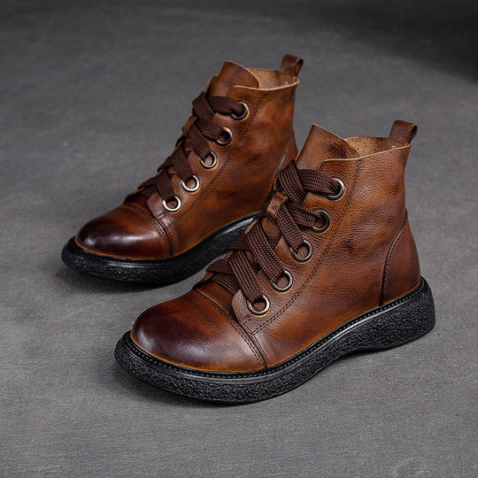 Damen Hochwertige Schnürstiefel mit robustem Sohlenprofil und modischem Leder Heidi-Mode