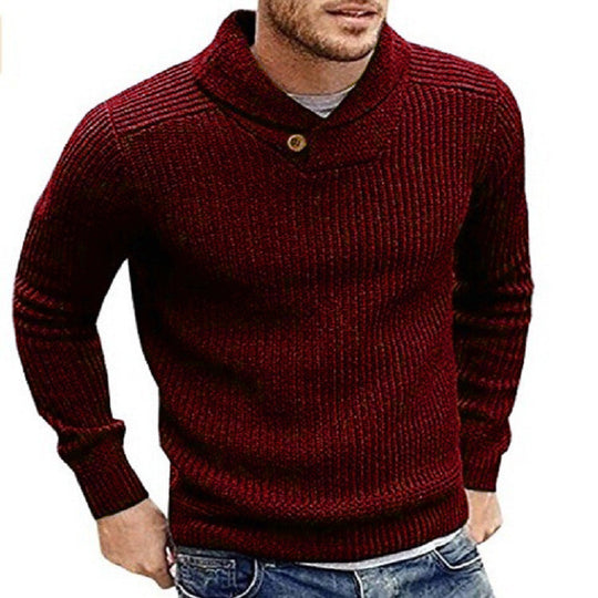 Herren Strickpullover mit Schalkragen und Knopfdetail Heidi-Mode