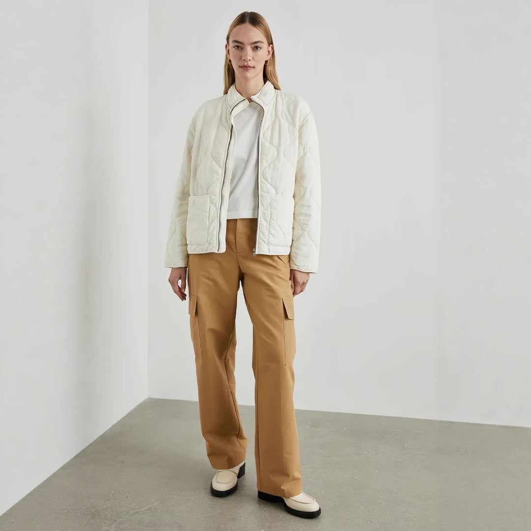 Damen gesteppte Oversized-Jacke mit hohem Kragen und elastischem Bund Heidi-Mode