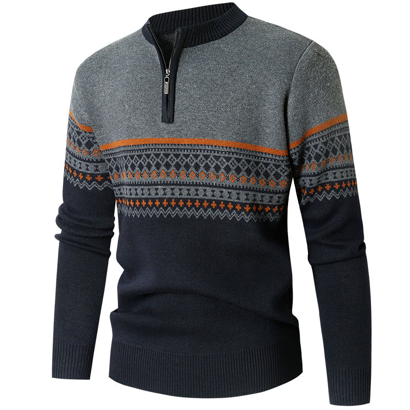 Herren Pullover mit modernem Reißverschluss und geometrischem Muster Heidi-Mode