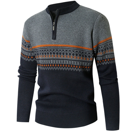 Herren Pullover mit modernem Reißverschluss und geometrischem Muster Heidi-Mode