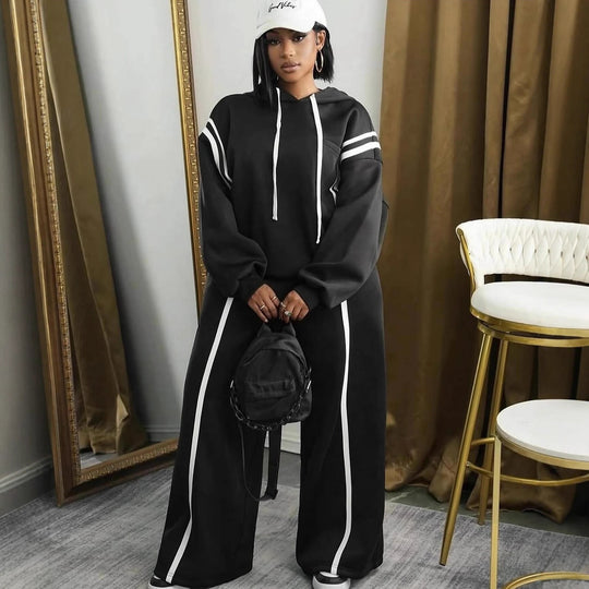 Damen sportliches Hoodie-Set mit weitem Schnitt und eleganten Streifen Heidi-Mode