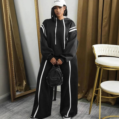 Damen sportliches Hoodie-Set mit weitem Schnitt und eleganten Streifen Heidi-Mode