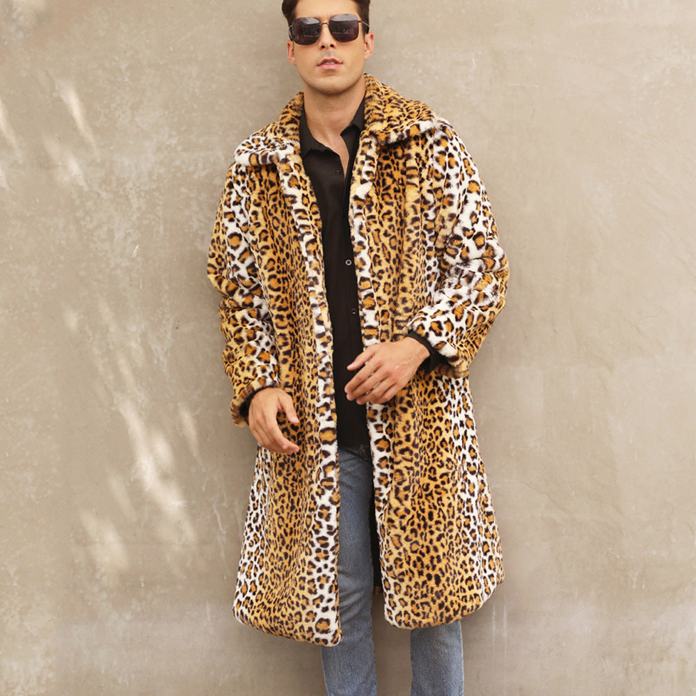 Herren Eleganter Kunstpelzmantel im Leopardenlook Heidi-Mode