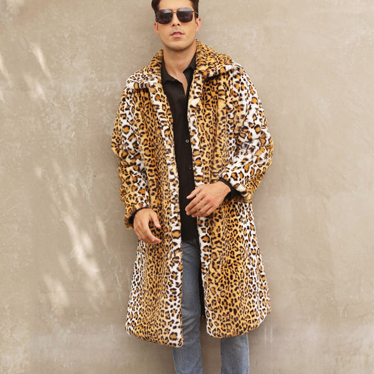 Herren Eleganter Kunstpelzmantel im Leopardenlook Heidi-Mode