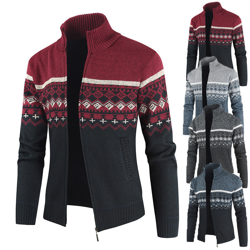 Herren Strickjacke mit Wintermuster und hohem Stehkragen Heidi-Mode