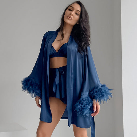 Heidi-Mode | Herbst Locker Bequem Federärmel Hausmode Unterwäsche Shorts Nachtwäsche Drei Teile Pyjama Frauen