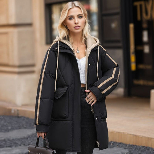 Damen gesteppte Winterjacke mit abnehmbarer Kapuze Heidi-Mode