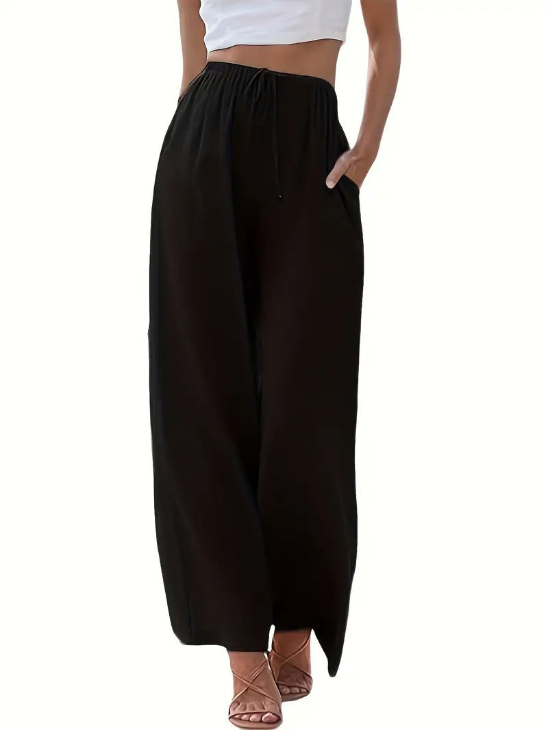 Damen Weite Palazzo-Hose mit elastischem Bund und praktischen Taschen Heidi-Mode