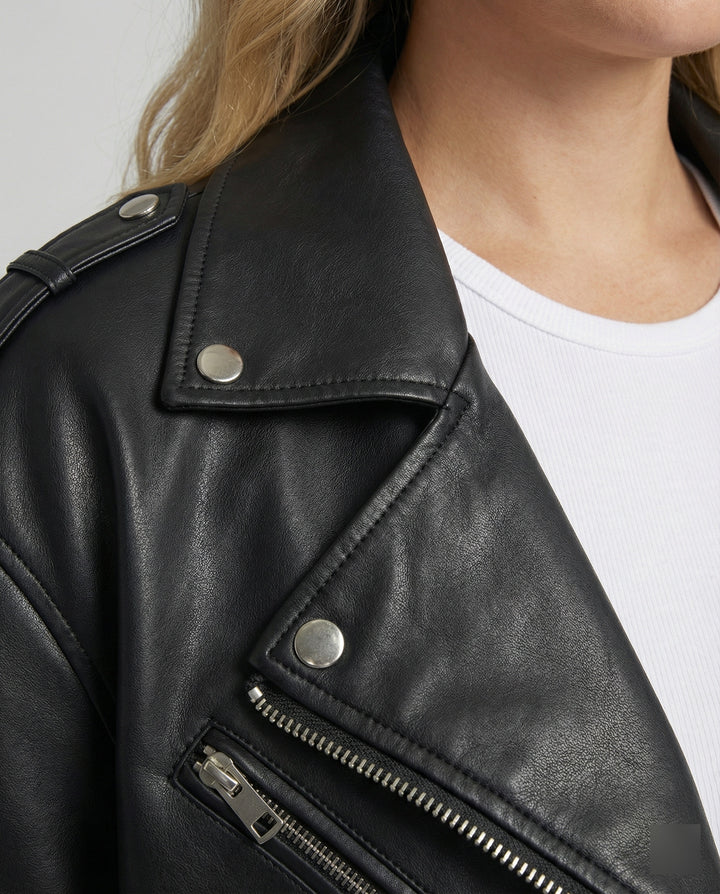 Damen Lockere Kunstleder Bikerjacke