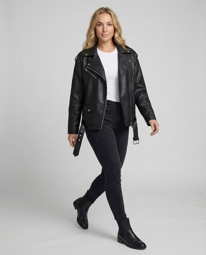 Damen Lockere Kunstleder Bikerjacke