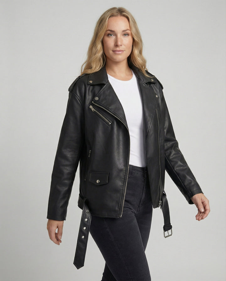Damen Lockere Kunstleder Bikerjacke