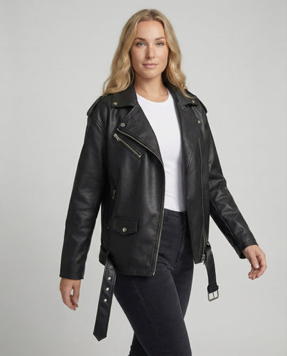 Damen Lockere Kunstleder Bikerjacke
