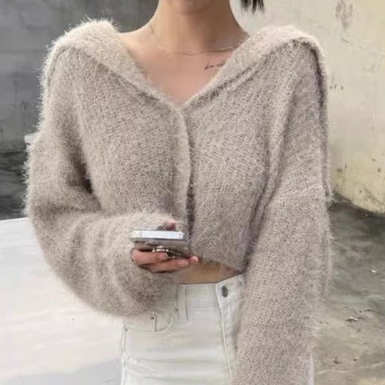 Damen lässiger Pullover mit tiefem V-Ausschnitt und strukturiertem Maschenmuster Heidi-Mode