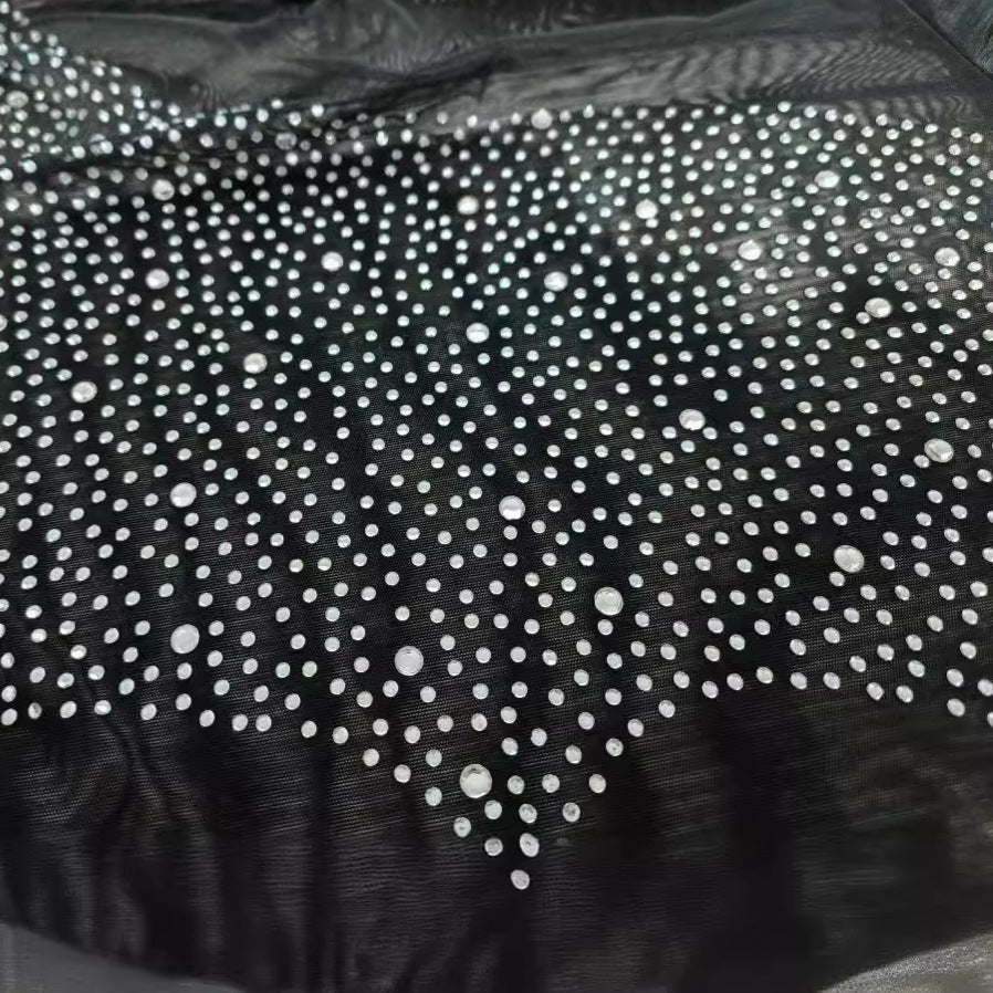 Damen elegantes Minikleid mit transparenten Ärmeln und Strassverzierungen Heidi-Mode