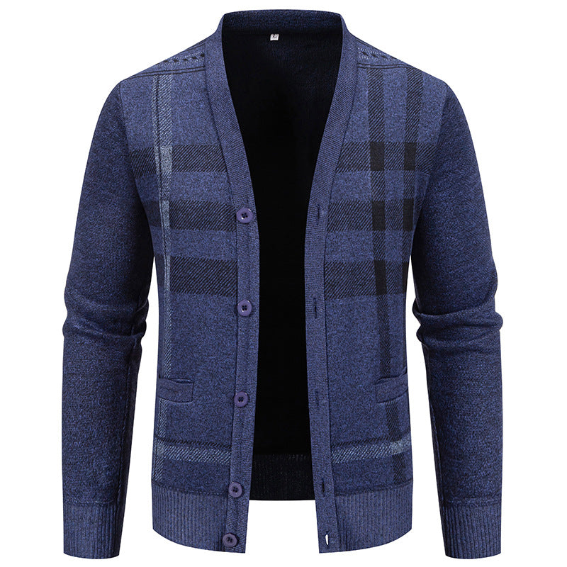 Herren stilvolle Strickjacke mit modernem Karomuster und praktischen Taschen Heidi-Mode
