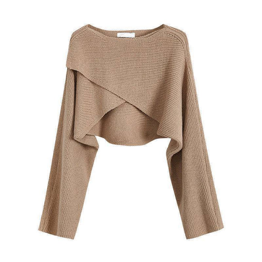Damen lässiger Cropped-Pullover mit asymmetrischem Schnitt und strukturierter Oberfläche Heidi-Mode
