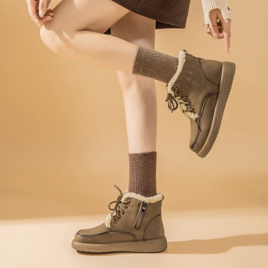 Femme Bequeme Kunstpelzgefütterte Schnür-Ankle Boots Heidi-Mode
