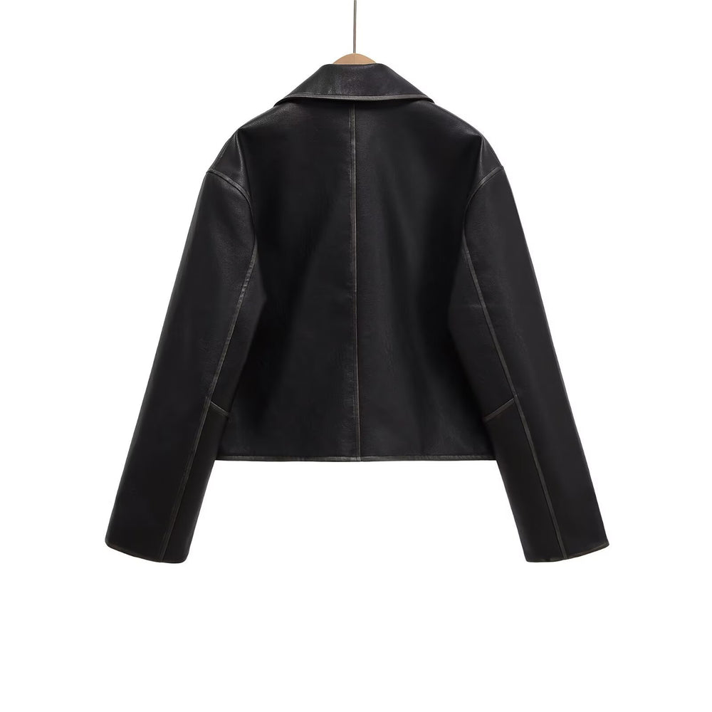 Damen Kurzgeschnittene Lederjacke mit Taschen Heidi-Mode