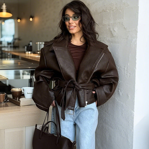 Damen Modische jacke mit großzügigem Schnitt und Taillengürtel Heidi-Mode