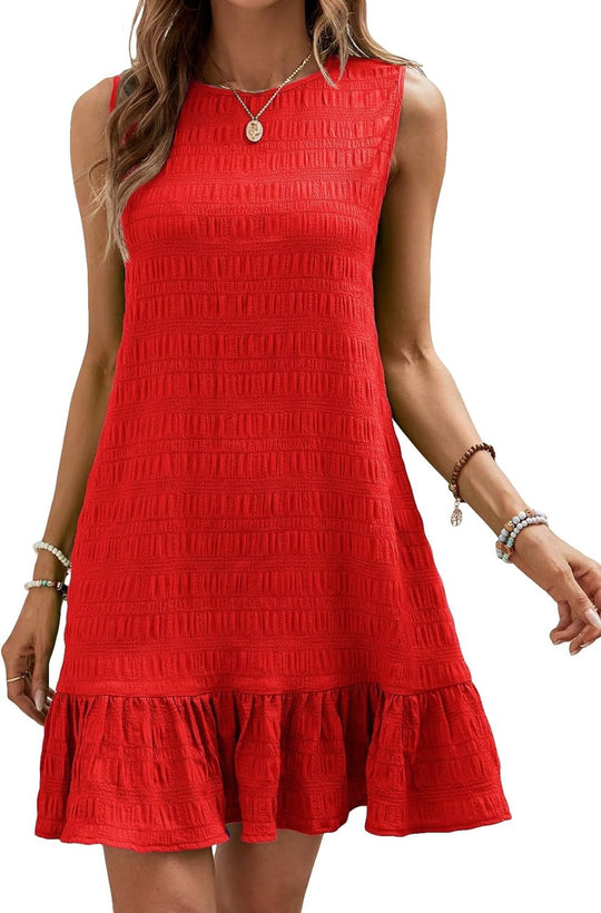 Damen Sommerliches Kleid mit Volantabschluss und strukturierter Oberfläche Heidi-Mode