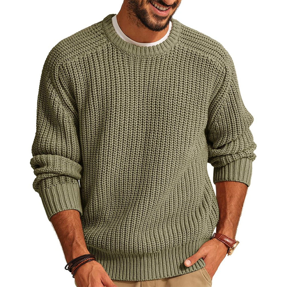 Herren Grobstrick Pullover mit Rundhalsausschnitt und lässigem Schnitt Heidi-Mode