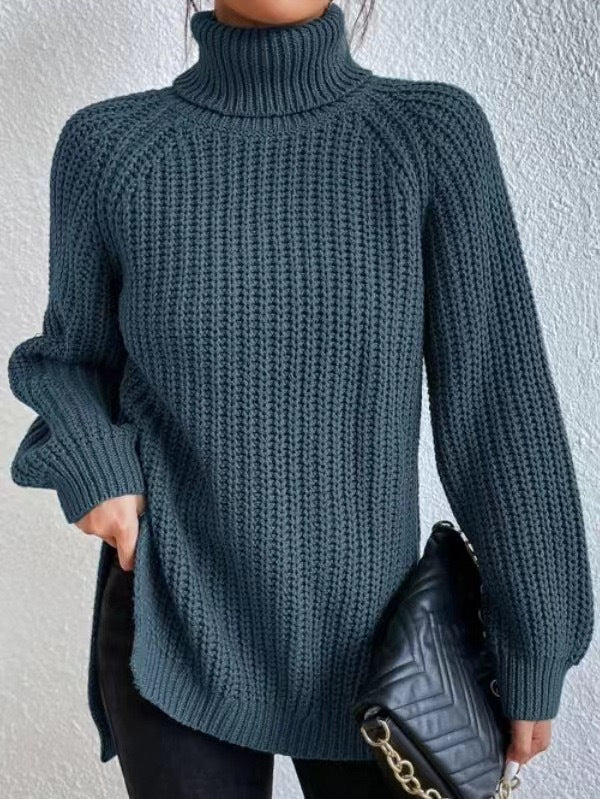 Damen Strickpullover mit hohem Kragen und strukturiertem Wabenmuster Heidi-Mode