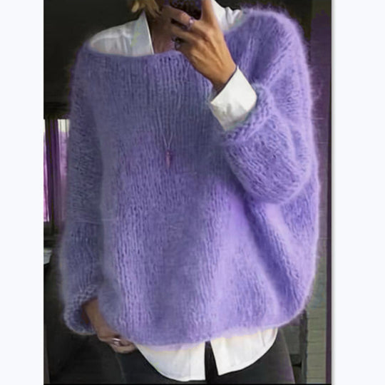 Damen kuscheliger Oversized Pullover mit U-Boot-Ausschnitt Heidi-Mode