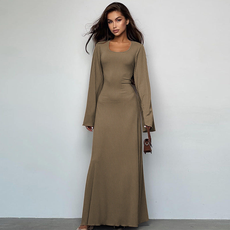 Damen Elegantes Maxikleid mit extra weitem Ärmel und trendiger Rippstruktur Heidi-Mode