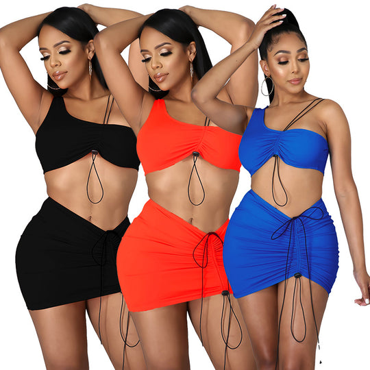 Damen Set aus bandeau Oberteil und figurbetontem Minirock mit Schnürdetails Heidi-Mode