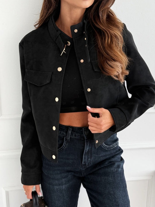 Damen elegante Jacke aus weichem Wildleder mit Knopfdetails Heidi-Mode