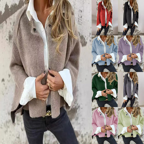 Heidi-Mode | Gemütlicher Damen lockerer kurzer Cashmere Knopf Langarm Mantel