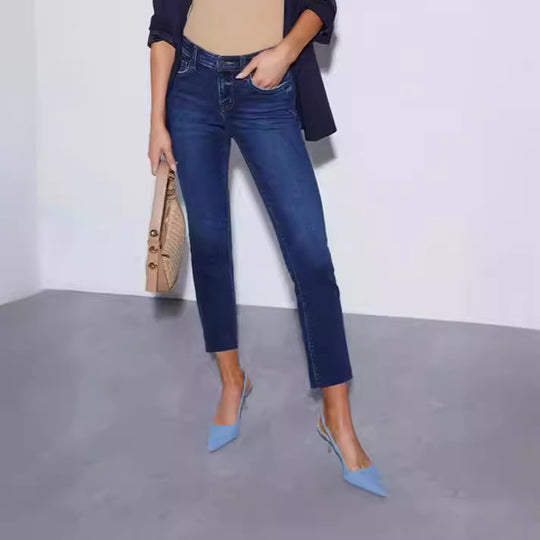 Damen Edle Cropped Jeans im klassischen Schnitt Heidi-Mode