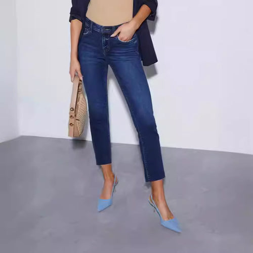 Damen Edle Cropped Jeans im klassischen Schnitt Heidi-Mode
